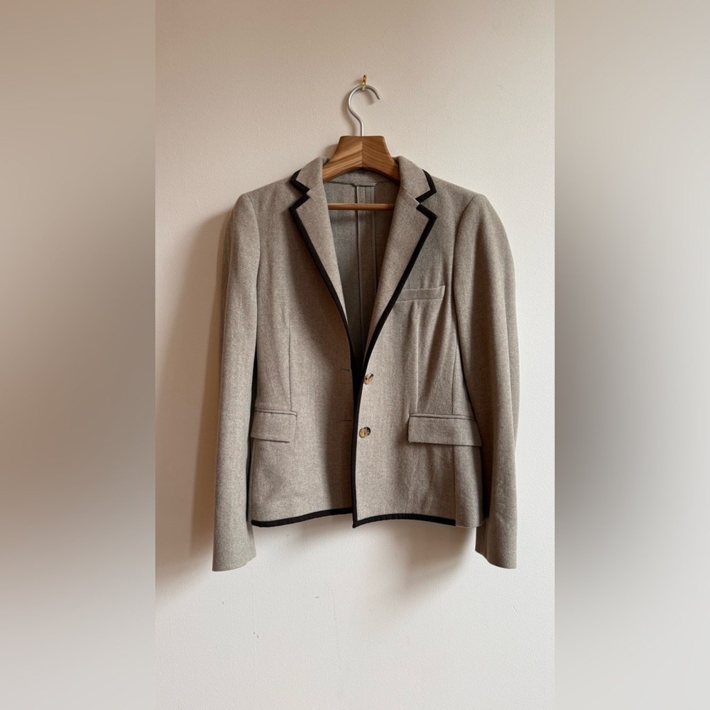 Vintage Etro Cashmere Herringbone Schoolboy Blazer Cream Brown IT 40 -
